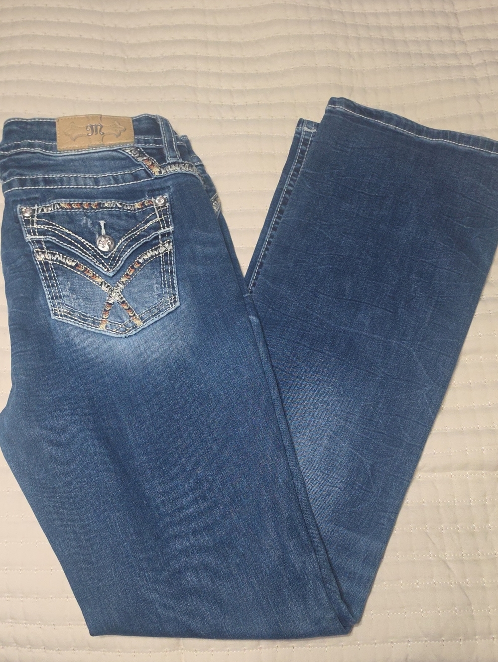 Miss Me Dark Blue Bootcut Jeans with Embellished Back Pockets